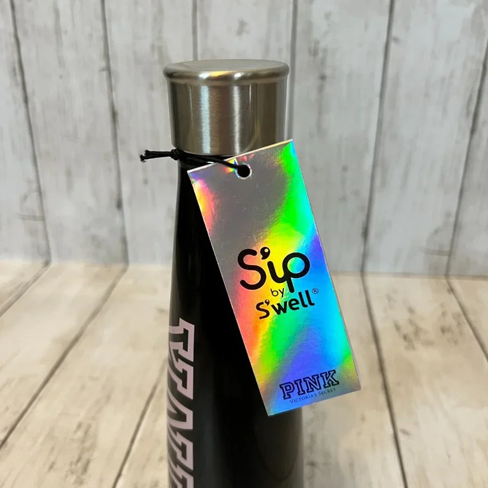 PINK Victoria's Secret by Sip from S'Well 15oz Black NEW Water Bottle NWT